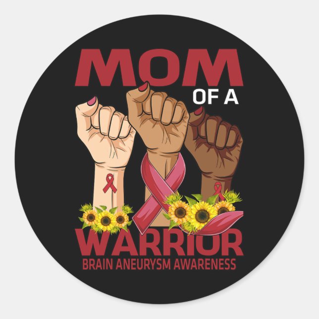 Hand Mum Of A Warrior Brain Aneurysm Awareness Sun Classic Round Sticker (Front)