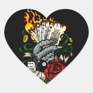 Hand Of Cards Heart Sticker