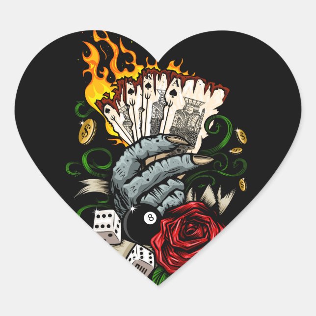 Hand Of Cards Heart Sticker (Front)