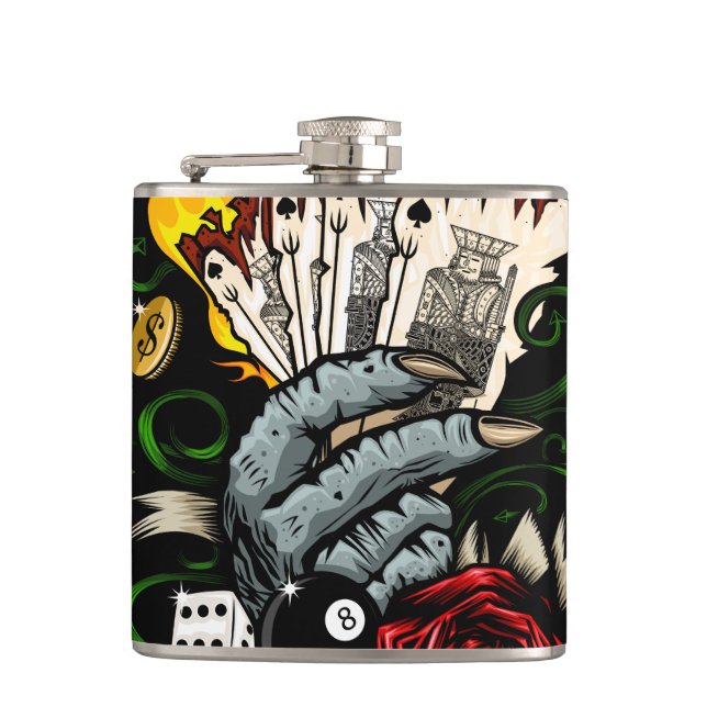 Hand Of Cards Hip Flask (Front)