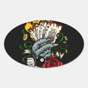 Hand Of Cards Oval Sticker