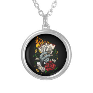 Hand Of Cards Silver Plated Necklace