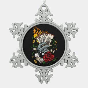 Hand Of Cards Snowflake Pewter Christmas Ornament