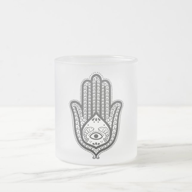 Hand of Fatima Frosted Glass Coffee Mug (Center)