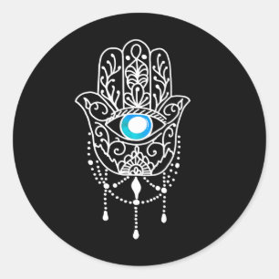 Hand Of Hamsa Evil Eye Namaste Yoga Meditation Min Classic Round Sticker