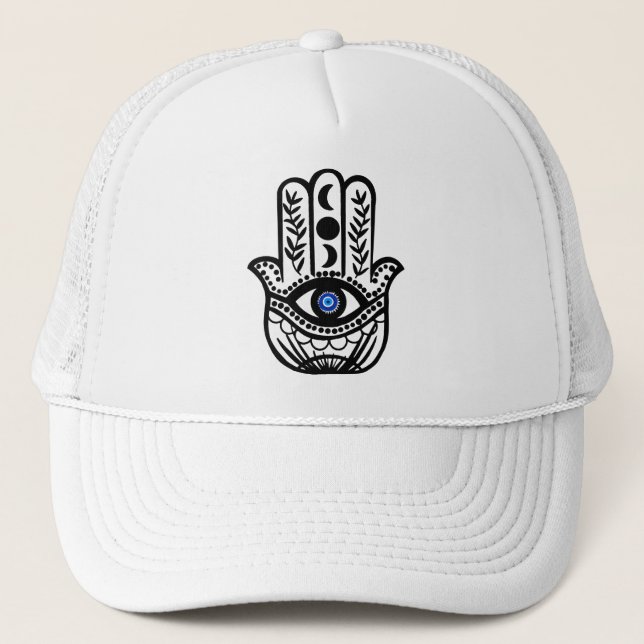 Hand of Hamsa Fatima Evil Eye Trucker Hat (Front)