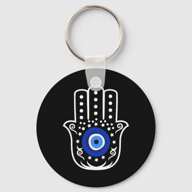 Hand Of Hamsa Fatima Turkish Tiger Eye Evil Protec Key Ring (Front)