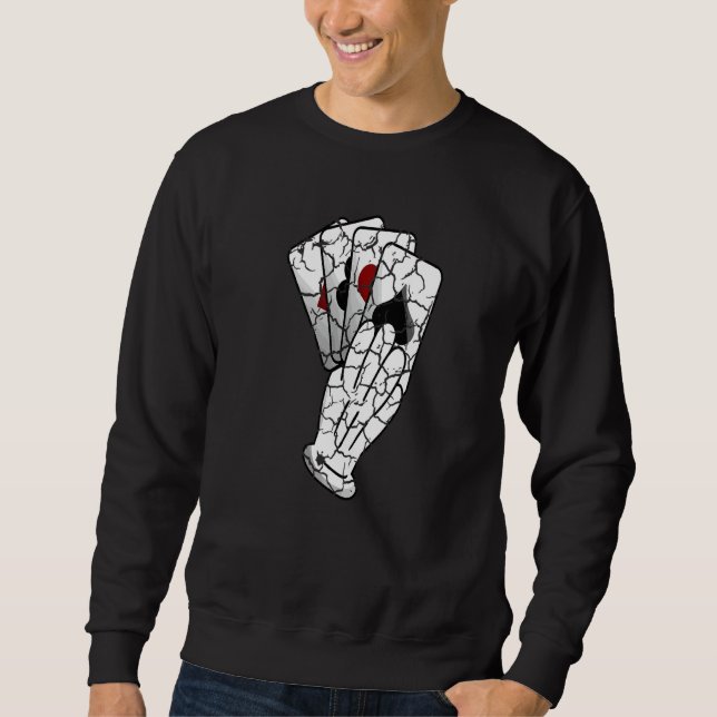 Hand Of Playing Cards Poker Distressed Sweatshirt (Front)