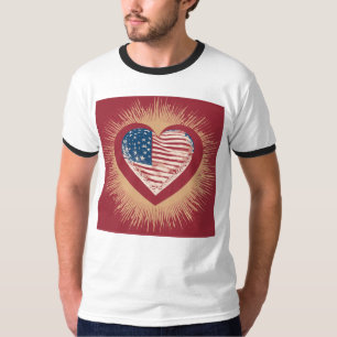 Hand Over Heart: Patriotic Flag Design Ringer T-Shirt