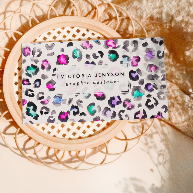 Hand paint Leopard print pattern multi watercolor Business Card (Creator Uploaded)