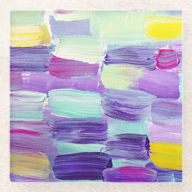 Hand Painted Abstract Art Background Glass Coaster (Front)