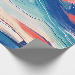 Hand painted abstract painting marbled blue sand wrapping paper
