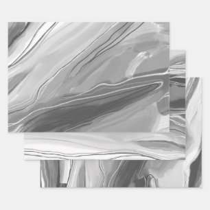 Hand painted abstract painting marbled grayscale wrapping paper sheet