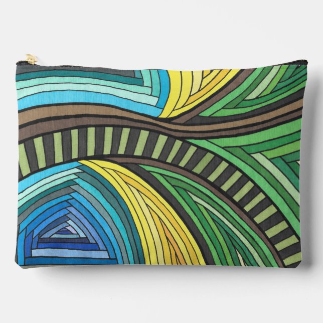 Hand Painted Abstract Tree and Geometry Design Accessory Pouch (Front)