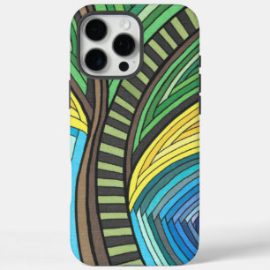 Hand Painted Abstract Tree and Geometry Design iPhone 16 Pro Max Case