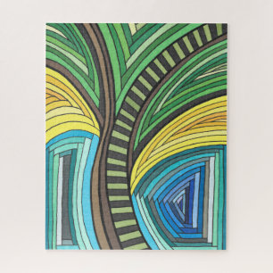 Hand Painted Abstract Tree and Geometry Design Jigsaw Puzzle