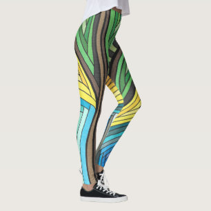 Hand Painted Abstract Tree and Geometry Design Leggings