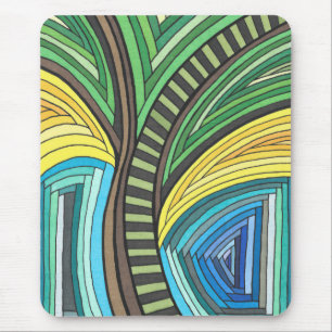 Hand Painted Abstract Tree and Geometry Design Mouse Mat