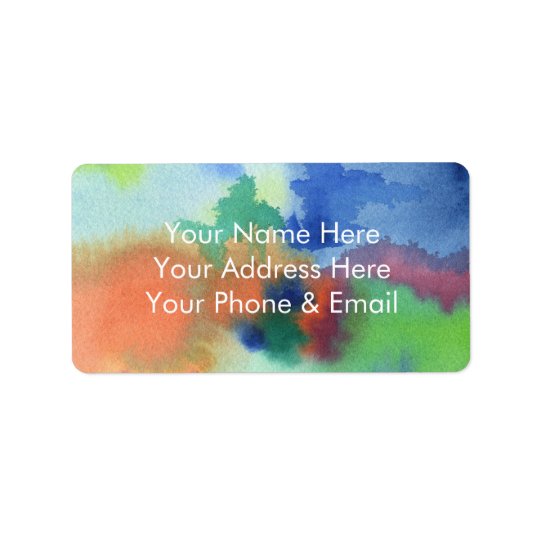 Hand-Painted Abstract Watercolor Blue Orange Green Address Label