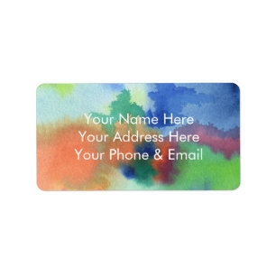 Hand-Painted Abstract Watercolor Blue Orange Green Label