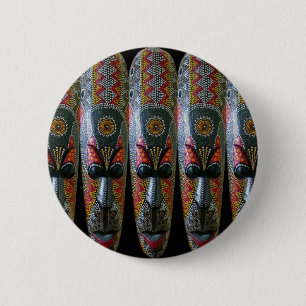 Hand Painted African Tribal Mask 6 Cm Round Badge