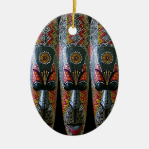 Hand Painted African Tribal Mask Ceramic Tree Decoration