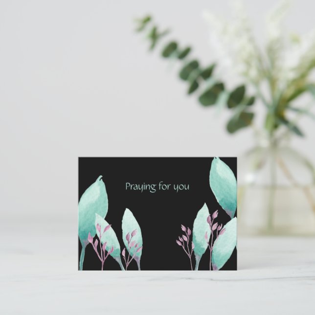 Hand Painted Aqua Watercolor Botanical Praying for Card (Standing Front)