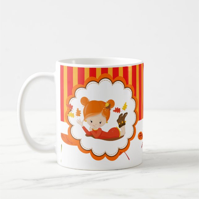 Hand Painted Autumn Adorable Girl  Coffee Mug (Left)