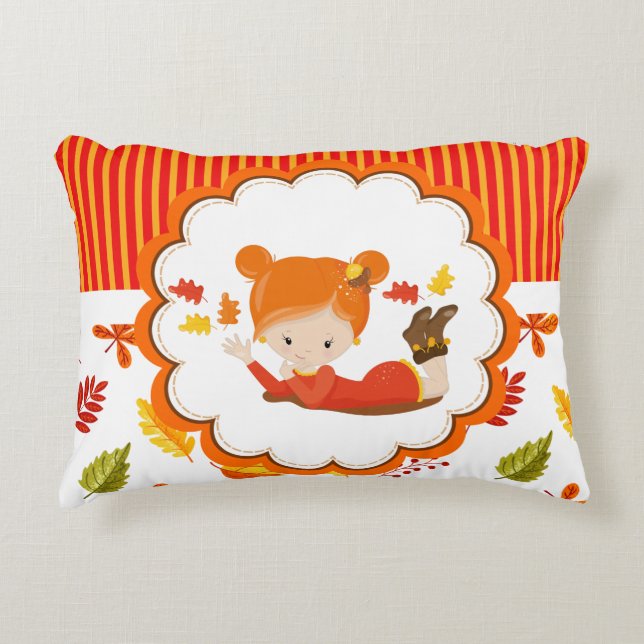 Hand Painted Autumn Adorable Girl Decorative Cushion (Front)