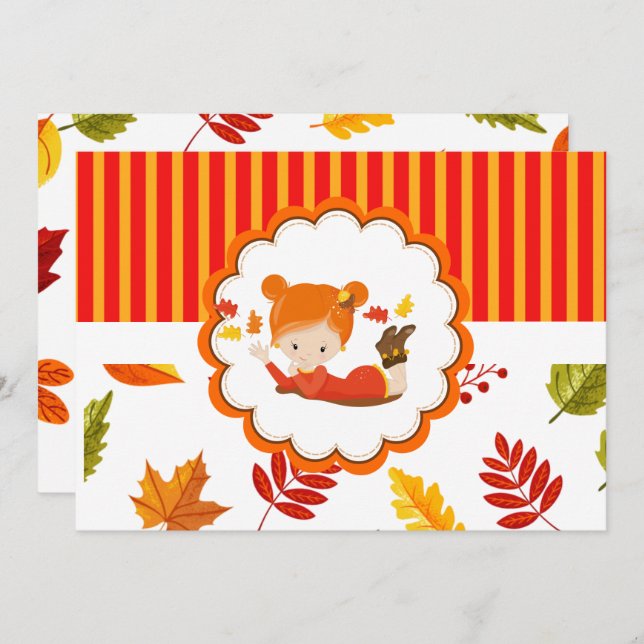 Hand Painted Autumn Adorable Girl    Invitation (Front/Back)