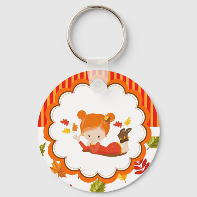 Hand Painted Autumn Adorable Girl    Key Ring (Front)