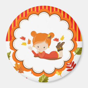 Hand Painted Autumn Adorable Girl  Magnet