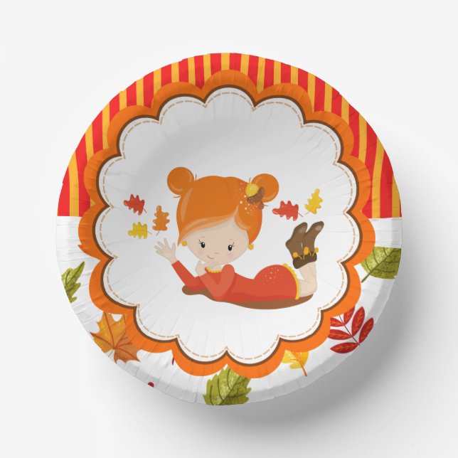 Hand Painted Autumn Adorable Girl   Paper Plate (Front)