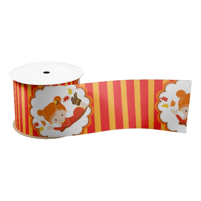 Hand Painted Autumn Adorable Girl   Satin Ribbon (Spool)