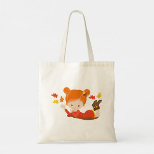 Hand Painted Autumn Adorable Girl Tote Bag