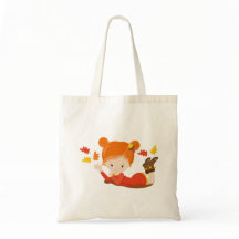 Hand Painted Autumn Adorable Girl Tote Bag