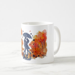 Hand Painted Autumn Couple Silhouette Watercolor Coffee Mug
