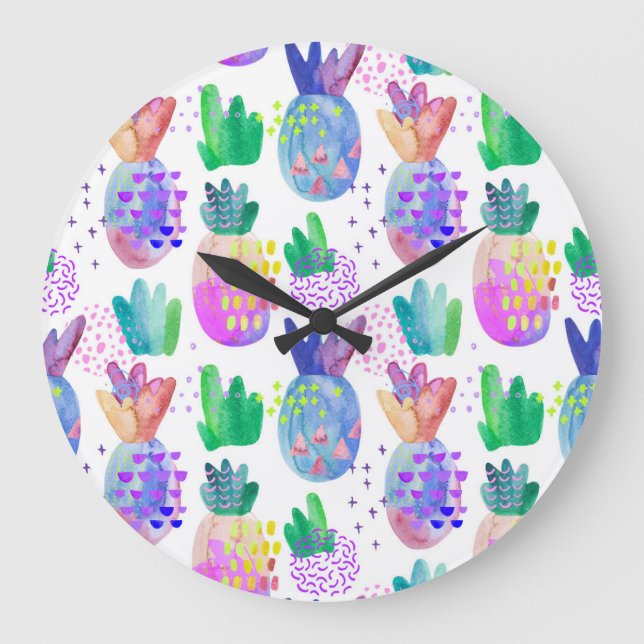 Hand-painted autumn flowers, seamless pattern. large clock (Front)