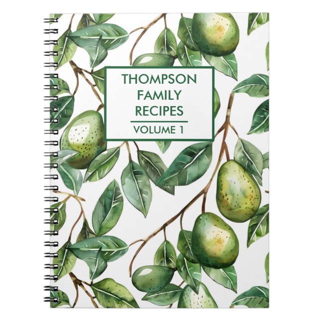 Hand painted Avocado tree Personalised Recipe Notebook (Front)