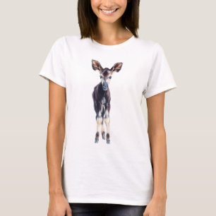 Hand-Painted Baby Okapi Forest Giraffe Women T-Shirt
