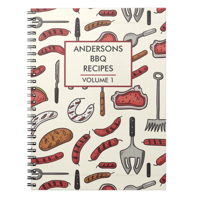 hand painted BBQ Personalised Recipe Notebook (Front)