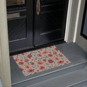 Hand Painted Beautiful Orange Poppy Flowers Doormat