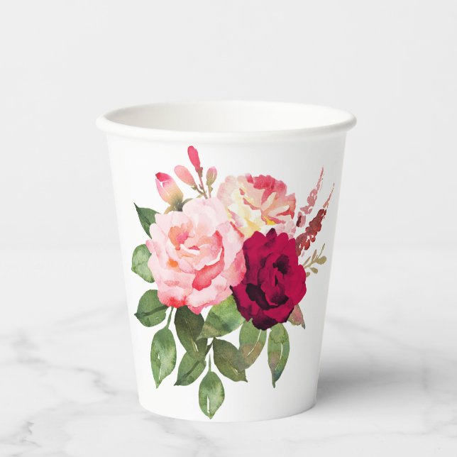 Hand Painted Beautiful Rose Print  Paper Cups (Front)