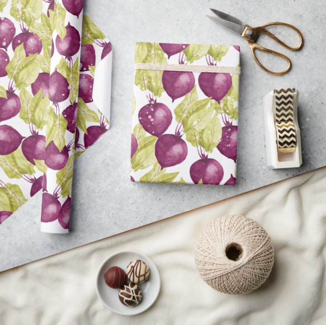 Hand-painted Beetroot Watercolor Pattern Wrapping Paper (Crafts)