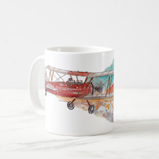 Hand Painted Biplane Bush Plane Sunset Watercolor Coffee Mug