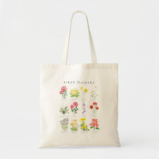 Hand painted birth month flowers watercolour arts  tote bag