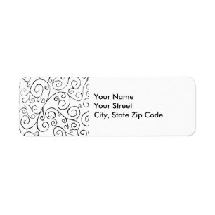 Hand-Painted Black Curves on White address label