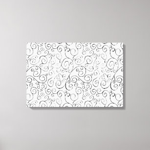 Hand-Painted Black Curvy Pattern on White Canvas Print