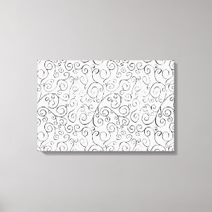 Hand-Painted Black Curvy Pattern on White Canvas Print