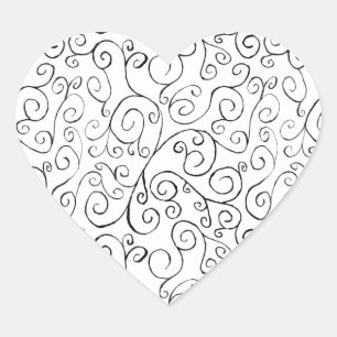 Hand-Painted Black Curvy Pattern on White Heart Sticker